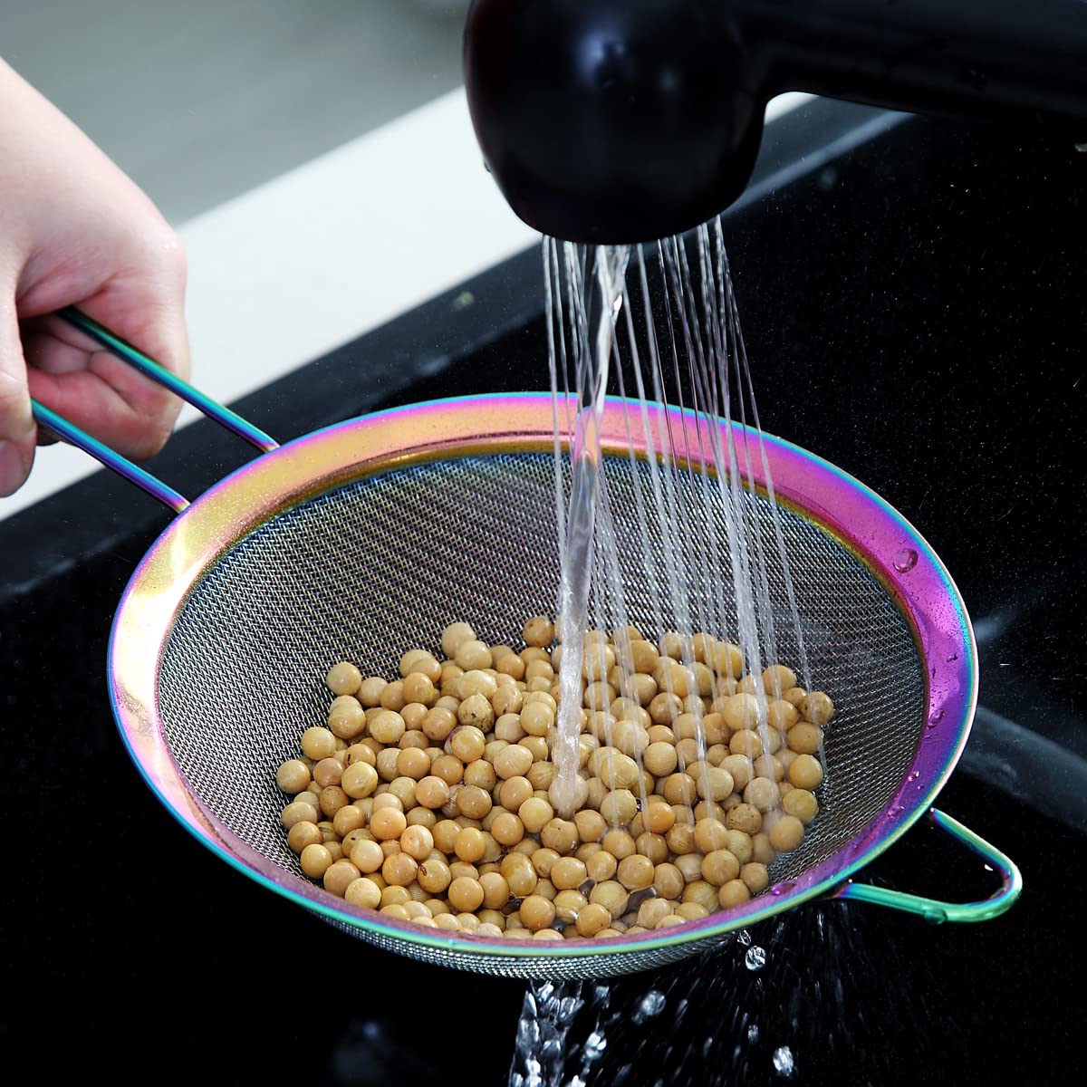 Kyraton Rainbow Fine Mesh Strainer 3 Pieces Set, Copper Flour Sifter For Baking, Stainless Steel Clander, Matcha Tea Strainer, G